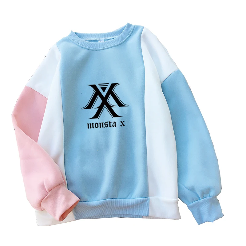 Толстовка MONSTA X женская с капюшоном свитшот длинным рукавом реглан повседневная