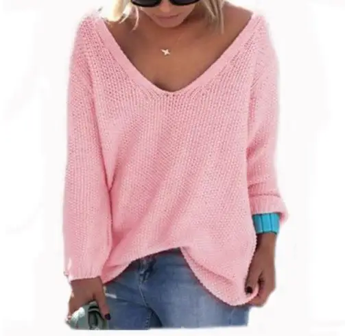 Зимний сексуальный вязаный свитер женский теплый пуловер с v-образным вырезом