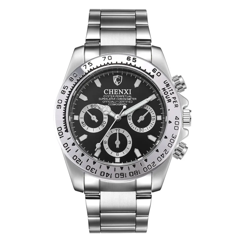 Silver Black CHENXI мужские золотые роскошные часы бренд Новая мода Простые аналоговые кварцевые наручные часы браслет из нержавеющей стали Часы Relogio - Цвет: Silver Black