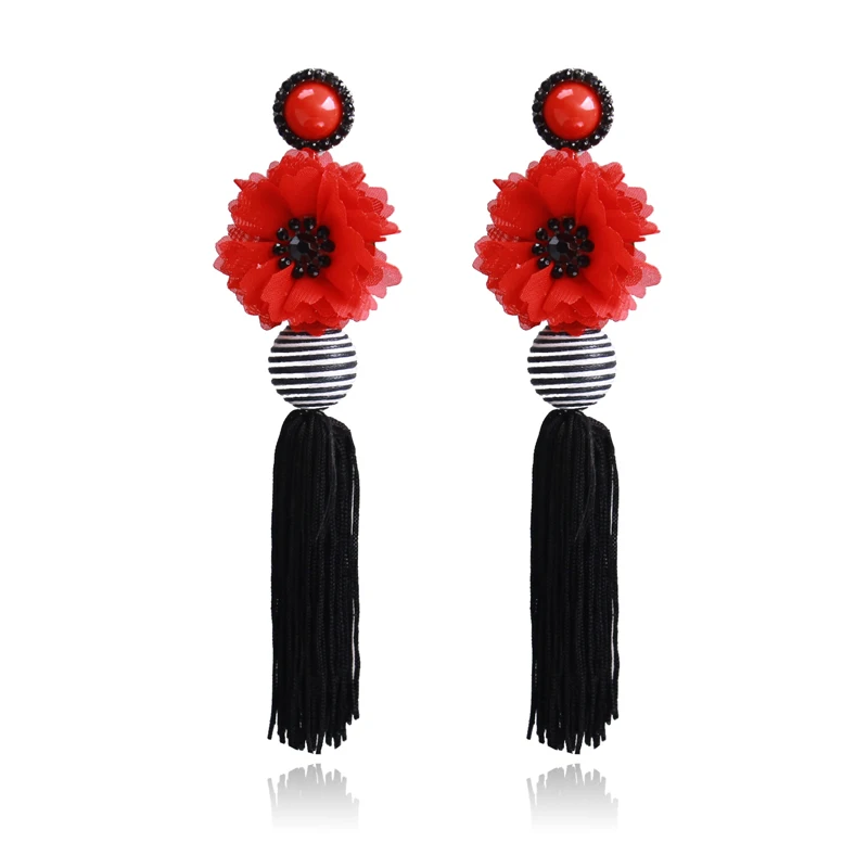 Ztech New Za Fashion Ethnic Long Tassel Earrings Bohemian Flower Statement Drop Dangle Earrings For Women Accessories