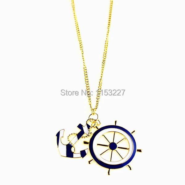Длинная бижутерия яркий стиль сине белый дизайн длинный якорь руль ожерелье