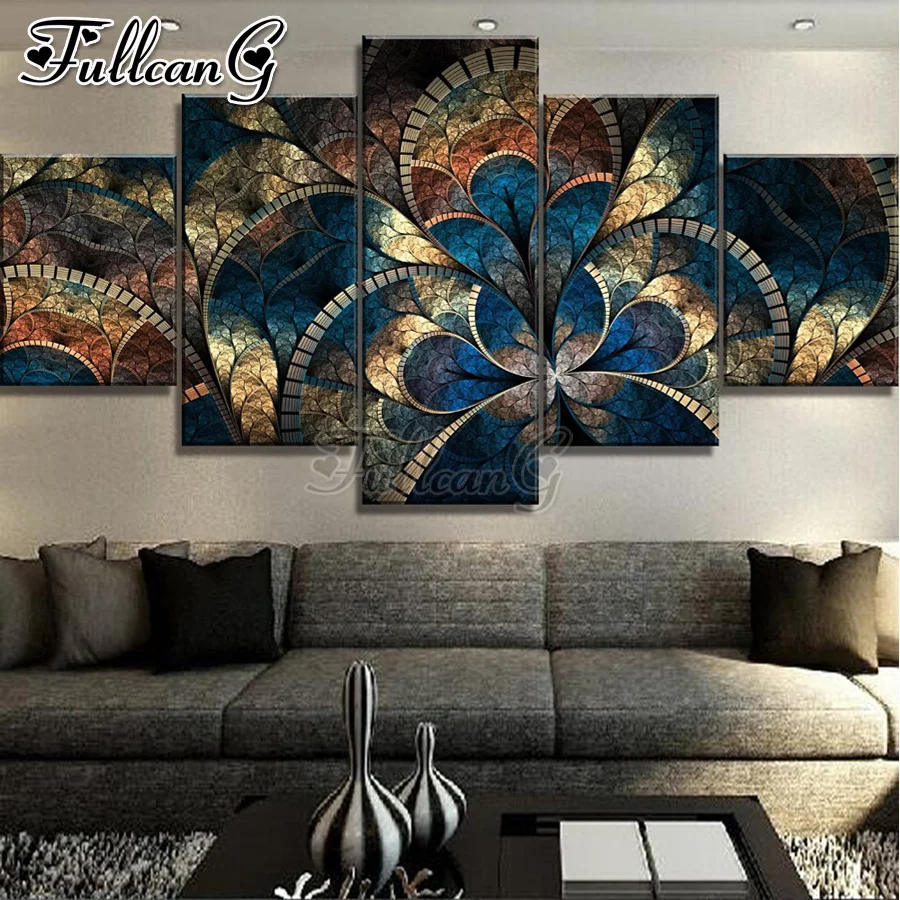 

FULLCANG abstract mandala flowers diamond painting 5 pieces set full drill diy square/round mosaic embroidery rhinestone FC1540