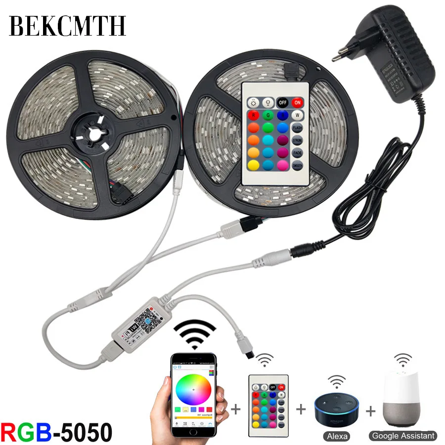 BEKCMTH 5 м 10 м 15 м WiFi светодиодный светильник RGB водонепроницаемый SMD 5050 RGBW/RGBWW Светодиодная лента DC 12 В+ пульт дистанционного управления+ адаптер EU