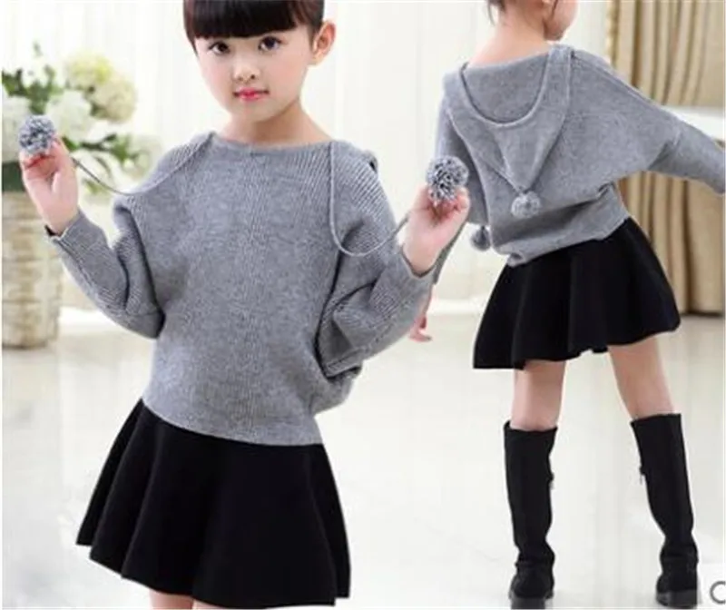 Новинка 2017 свитера для девочек пуловер с капюшоном свитер маленьких осенне