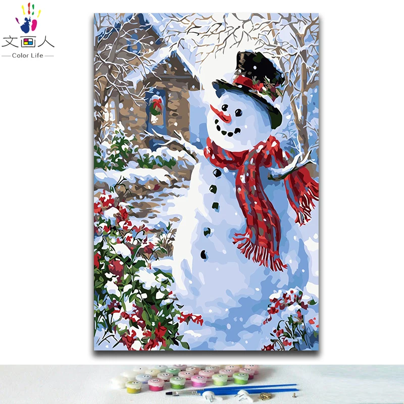 DIY kleurstoffen фото's nummers met kleuren Kerst sneeuwpop изложе фото tekening schilderen дверь номера omlijst |
