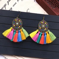 women colorful tassel earrings vintage bohemian ethnic dream catch fringe dangle drop hanging earing charm jewelry for women