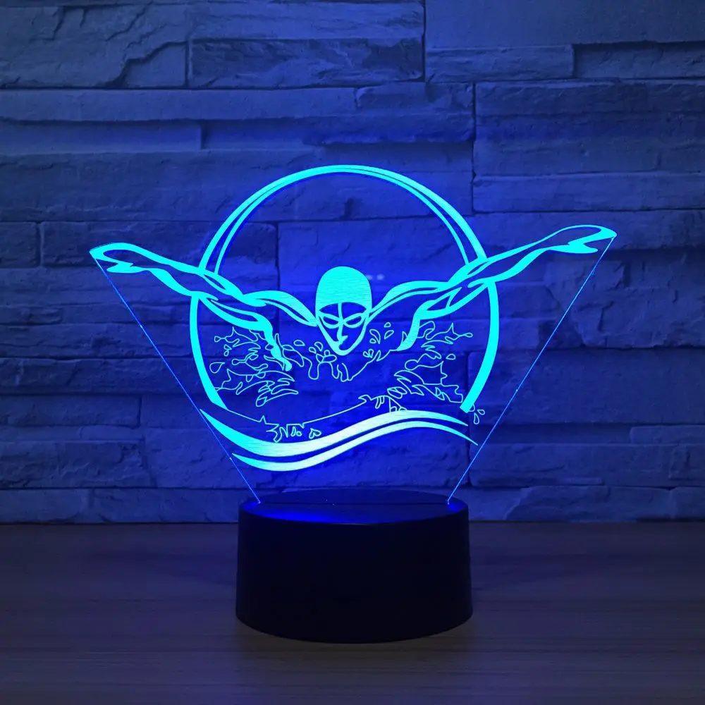 

3D Swimming Modelling NightLight USB Colorful Visual LED Table Lamp Touch Button Sleep Light Novelty Fixture Gifts Bedroom Decor