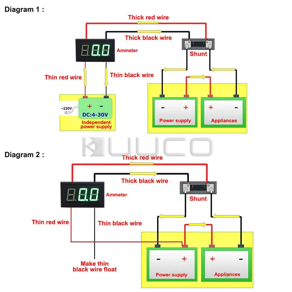 

5 PCS/LOT 0.56" Green Led Ampere Meter DC 0~100A Digital Ammeter DC 12V 24V Amp Meter Gauge / Current Monitor