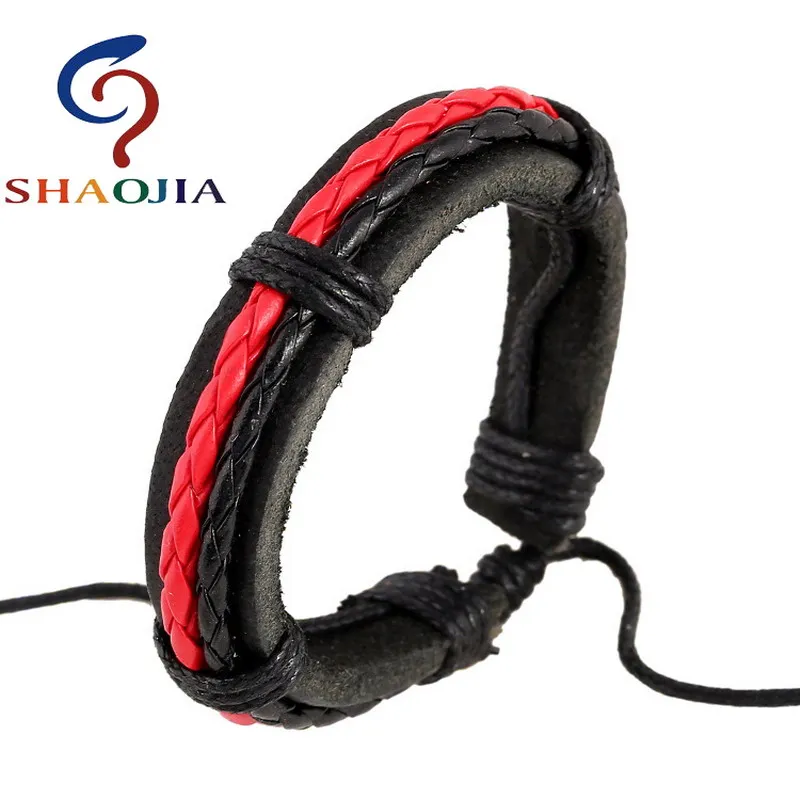 Мужской кожаный браслет SHAOJIA модный ручной работы черный плетеный регулируемый |