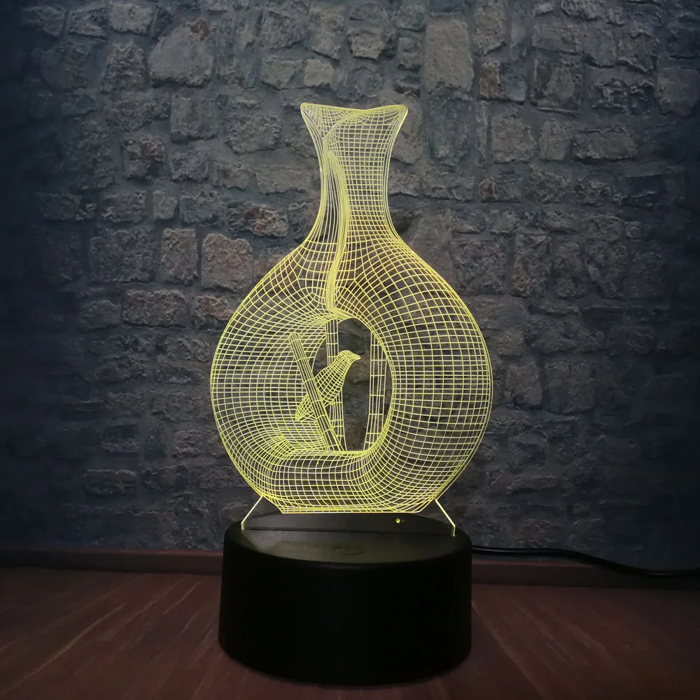 Модная 3D USB лампа птица в вазе клетка RGB многоцветный Настольный ночной