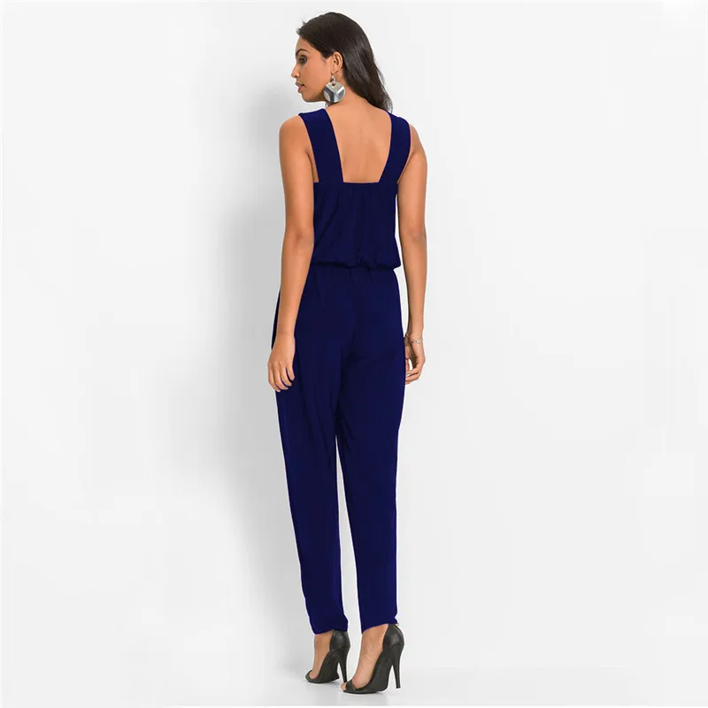 Женский комбинезон без рукавов combinaison pantalon femme черный синий длинный