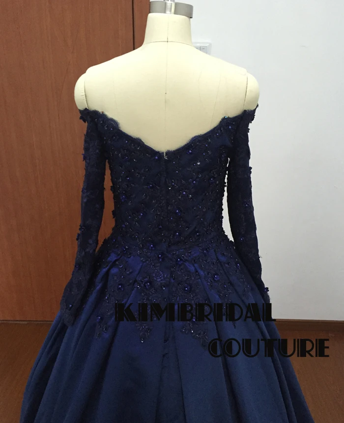 Атласное Вечернее платье в пол с длинным прозрачным рукавом|prom dresses real pictures|navy prom