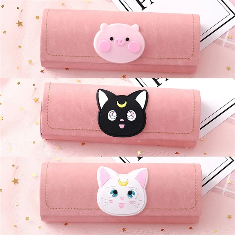 Переносные очки коробки PU мультфильм кошка свинья солнцезащитные очки коробка милые девушки розовый студенческий инновационный Чехол для очков