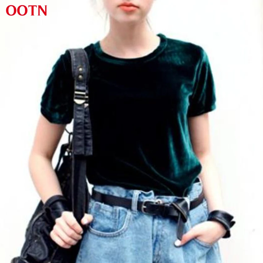 OOTN TX026 Весна Лето Хлопок Бархат Майка Женщин Короткий Темно-зеленый Фиолетовый