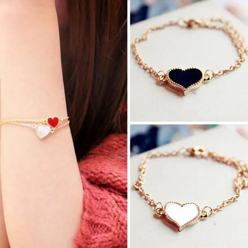 Милый женский браслет в форме сердца из сплава с кристаллами элегантный