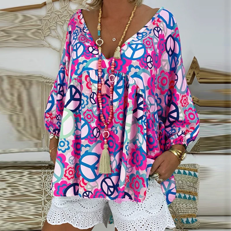 Женская блузка с цветочным принтом в стиле бохо повседневные свободные топы