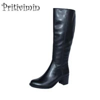 2018 ladies cow leather bottes femmes winter women bota handmade shoes girls warm plush over the knee high boots pritivimin fn27