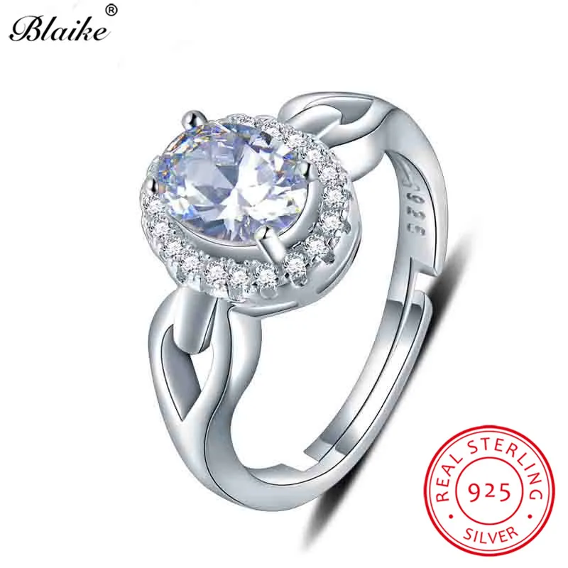 Blaike 100% реальные s925 Серебряные Кольца для женщин овальный белый бриллиант камни
