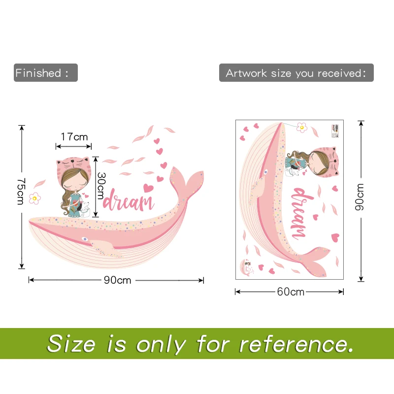 2019 Новый 90x60 см большой стикер на стену Девушки Розовый Кит аппликация Декор для