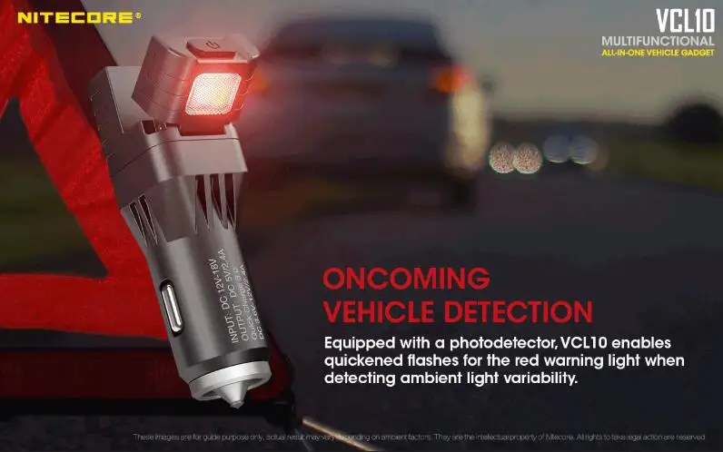 NITECORE VCL10 многофункциональный все-в-одном автомобиль гаджет/QC3.0 автомобильное зарядное устройство/стекло Выключатель/аварийный светильник Предупреждение ющий светильник