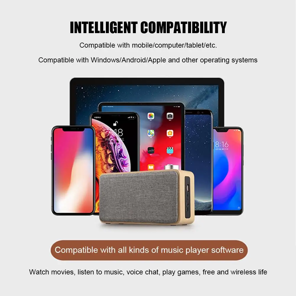

Portable Wooden Wireless Bluetooth Speaker Stereo Bass Loudspeaker Metal Knob Touch Fabric Wooden Mini Column Soundbar for Phone