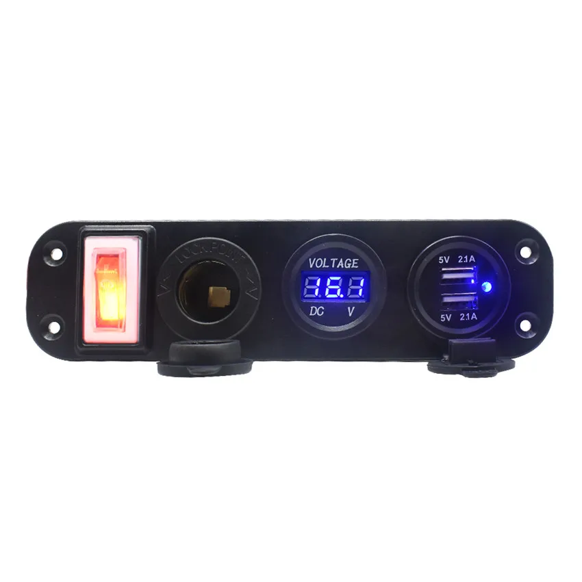 blue voltmeter 12 в разъем питания 4 в 1 автомобильный прикуриватель Цифровой вольтметр двойной Usb зарядное устройство Пылезащитный Водонепроницаемый с кулисный переключатель - Color Name: blue voltmeter