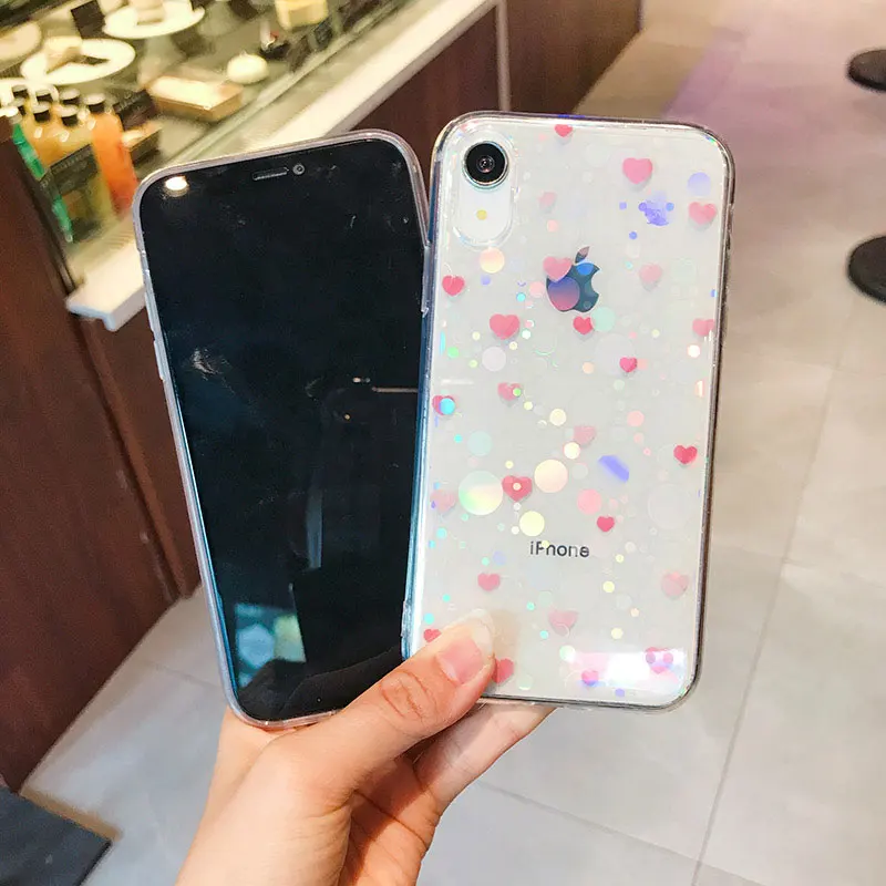 Boucho Colorful Glitter Heart-shaped Phone Case For iphone XS MAX XR X Cases Fashion Soft Cover 7 8 6 6s plus |