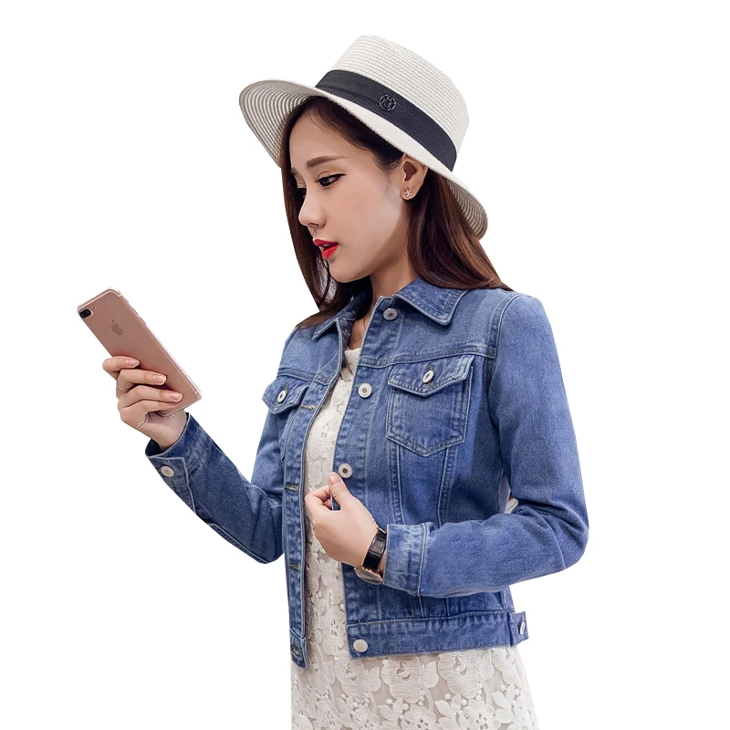 Новая модная женская джинсовая куртка весна осень отложной воротник белые