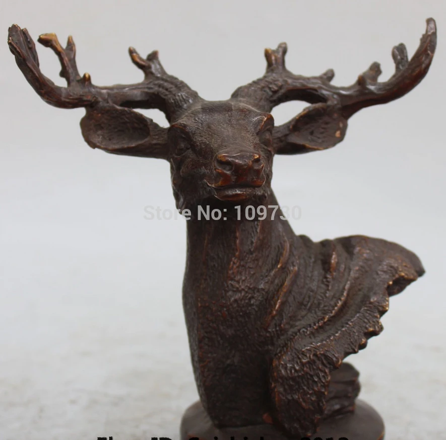 WBY bir 002245 7&quot Chinese Fengshui Bronze stag hound Deer Head Bust Animal Statue sculpture | Дом и сад