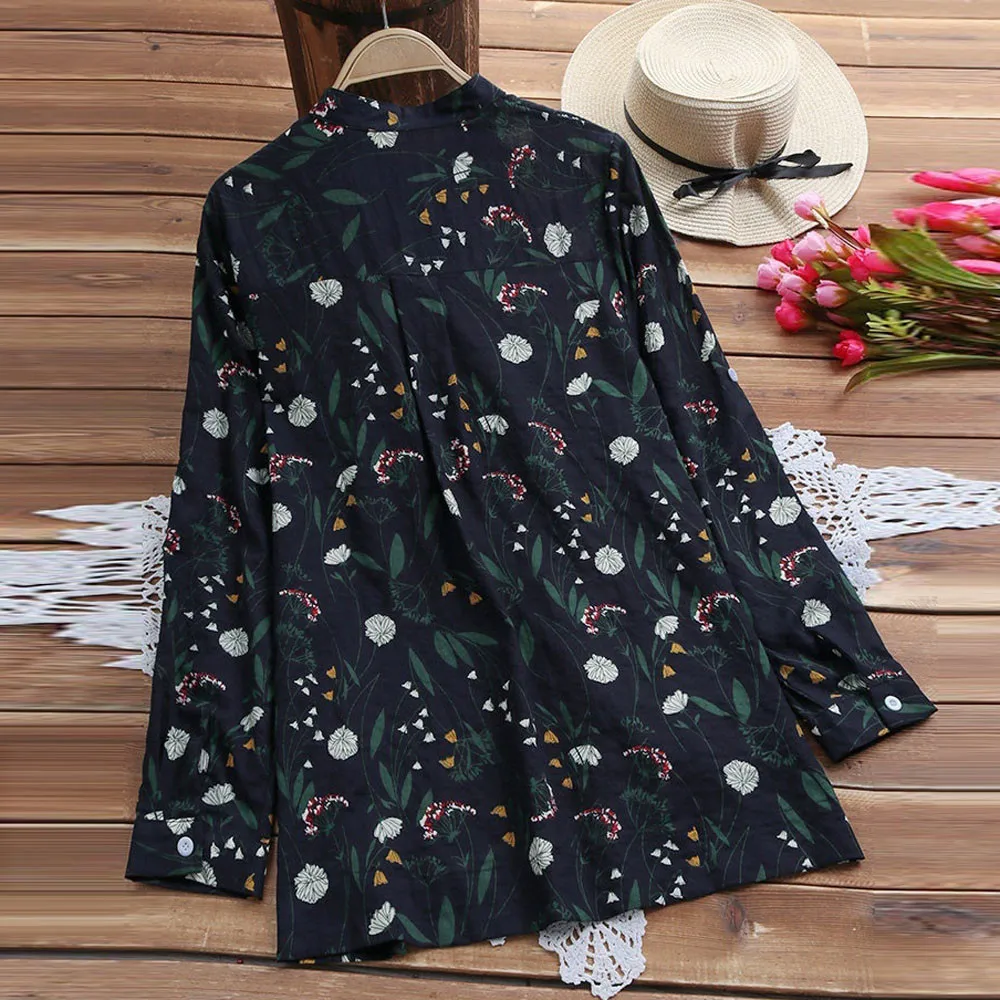 Для женщин Boho Цветочный принт Oversize Винтаж хлопок белье свободные летний топ