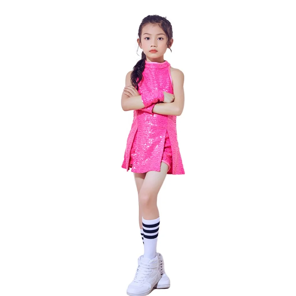 4 PCS Children Girls Sequins Jazz Latin Hiphop Street Dance Dress Costume Ballroom Dancewear Stage Performance Clothing Set | Детская