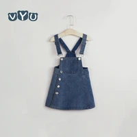 vyu summer new japanese style girl strap dress baby lovely cute denim kids girls dress overalls toddler infant jeans vestido