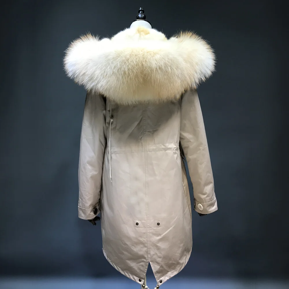 Maylofuer Detachable Natural Green Root Mink Fur Inner Parka Real Raccoon Collar Hood Coat Women Parkas Warm Golden | Женская одежда
