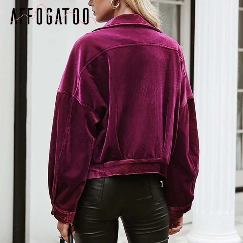Affogatoo вельвет осень карман куртки пальто Для женщин oversize короткие зимняя куртка