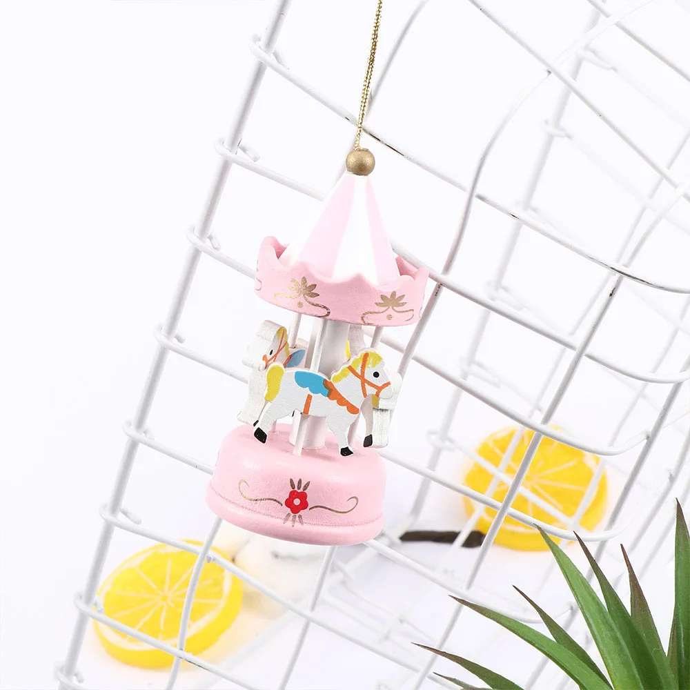 Mini Wood Carousel Pendant Kid Toys Gift Wooden Craft Ornaments Christmas Tree Decorations Desktop Home Ornaments 1pc
