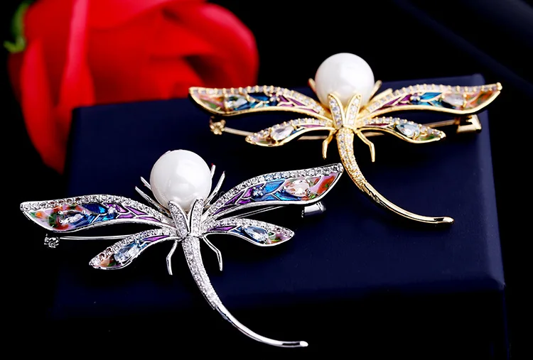 Женская брошь в форме стрекозы с фианитом 01284|dragonfly brooch|brooches for womenbrooch fashion |