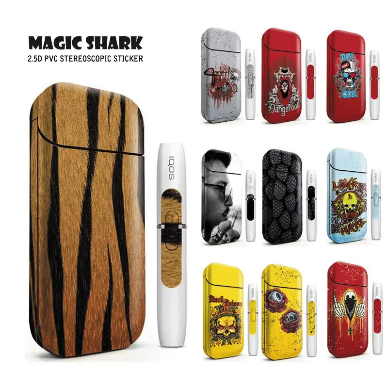 

Magic Shark Hot Sale Skull Blood Berry Gentlemen Tiger Print Stereo Case Film Cover Sticker for IQOS 2.4 Plus 2.4p