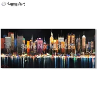 2019 new special offer busy modern city landscape hand painted oil paintings on canvas top quality night scenery wall painting