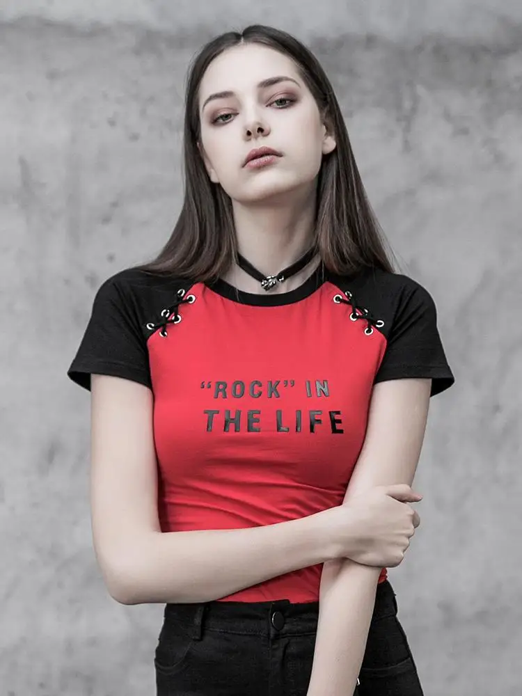 Панк рейв Женская Футболка Slim Fit Эластичный Печатный Повседневный стиль короткий рукав Футболка