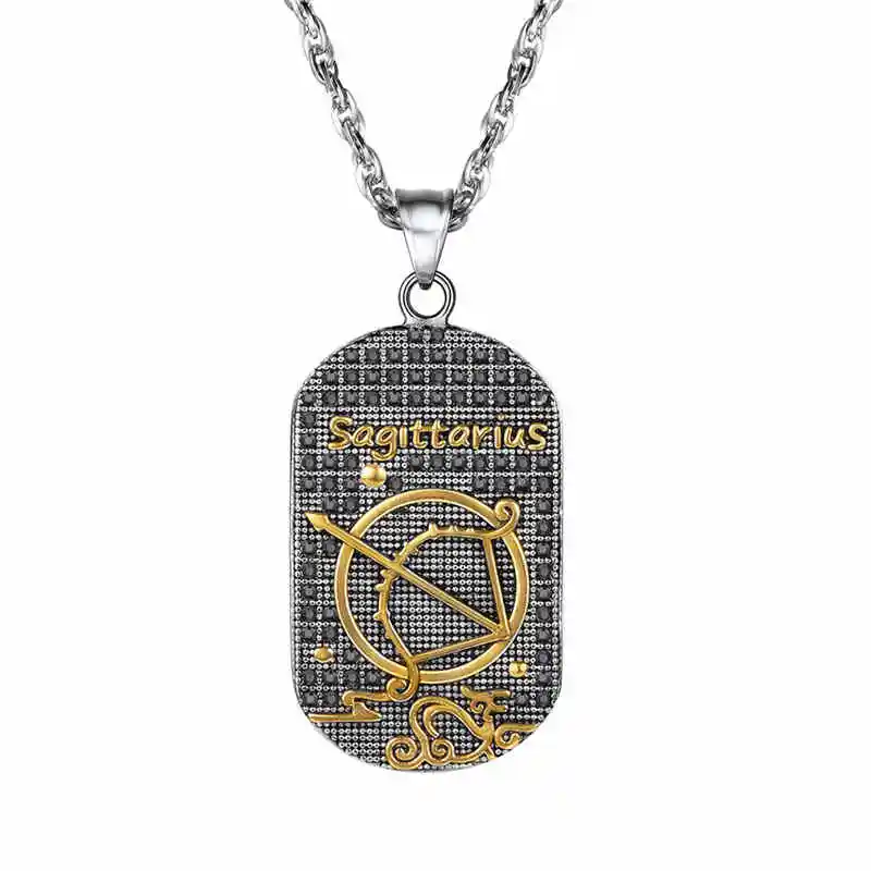 sagittarius Зодиакальная подвеска телец ожерелье из нержавеющей стали Созвездие подарок патрон Святой Марк ожерелье Камея собака тег знак зодиака для мужчин P2922 - Окраска металла: sagittarius