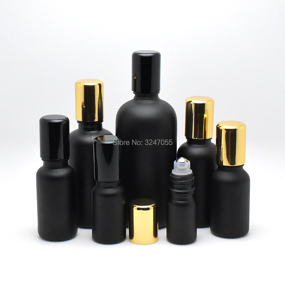 5ml10ml15ml20ml30ml50ml100ml матовый черный стеклянный косметический рулон на бутылку с