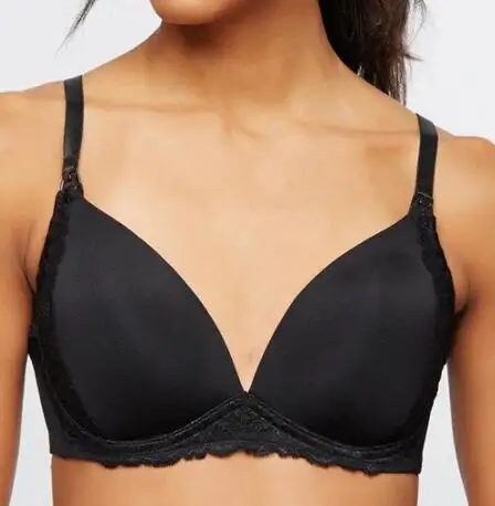 BAICLOTHING, удобное женское нижнее белье большого размера, чашечки 3/4, кружевной край, глубокий v-образный вырез, бесшовный бюстгальтер, 32, 34, 36, 38, 40, B, C, D, DD, DDD, F G, черный - Цвет: Black