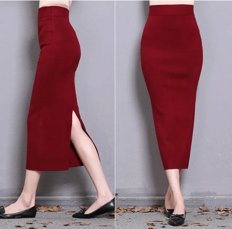 

2022 Autumn and Winter Skirt women Thick Fabric High Waist Trumpet Long Skirt vestidos black gray red blue purple Khaki