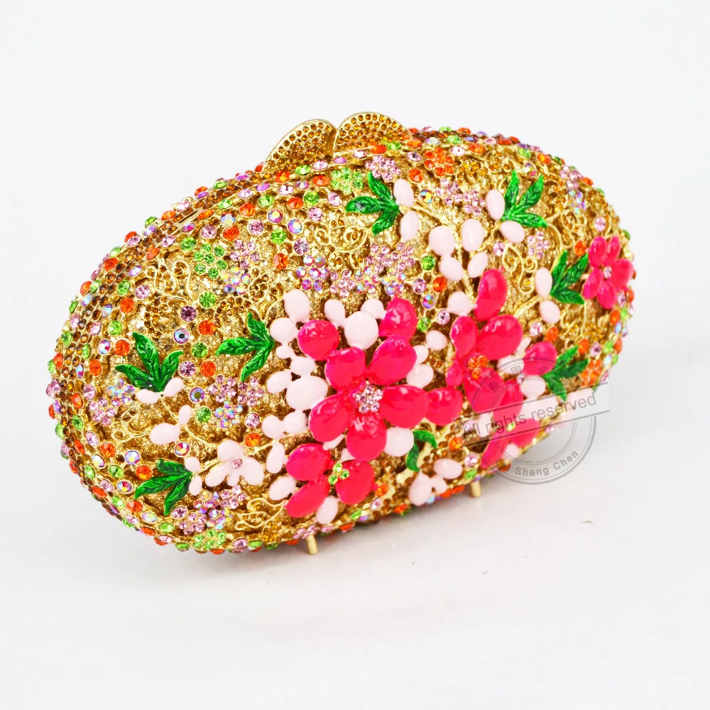 Овальный Золотой капель эфирного масла с цветам клатч вечерняя сумочка для