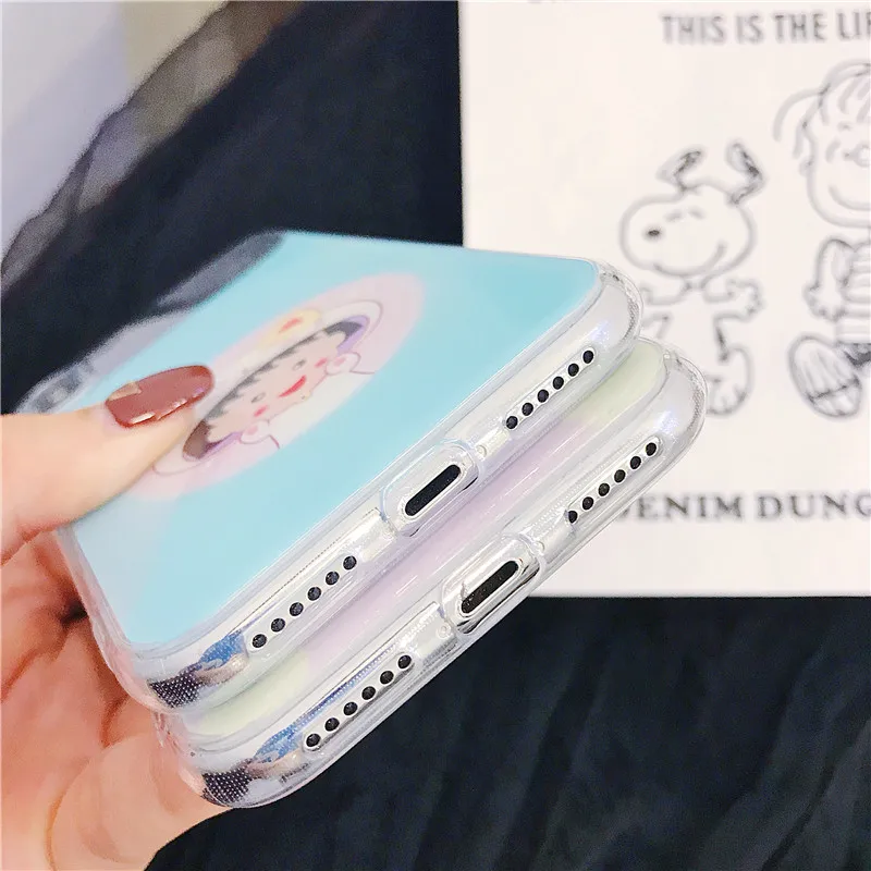mirror surface Cute cartoon Chi-bi Maruko Crayon Shin-chan Pink blue IMD phone Case For Apple iphone 6 6s 7 8 Plus X XS XR MAX |