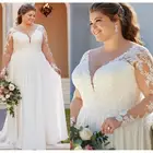 Элегантное свадебное платье размера плюс, 2020 свадебное платье с длинным рукавом, ТРАПЕЦИЕВИДНОЕ шифоновое кружевное платье ручной работы для невесты