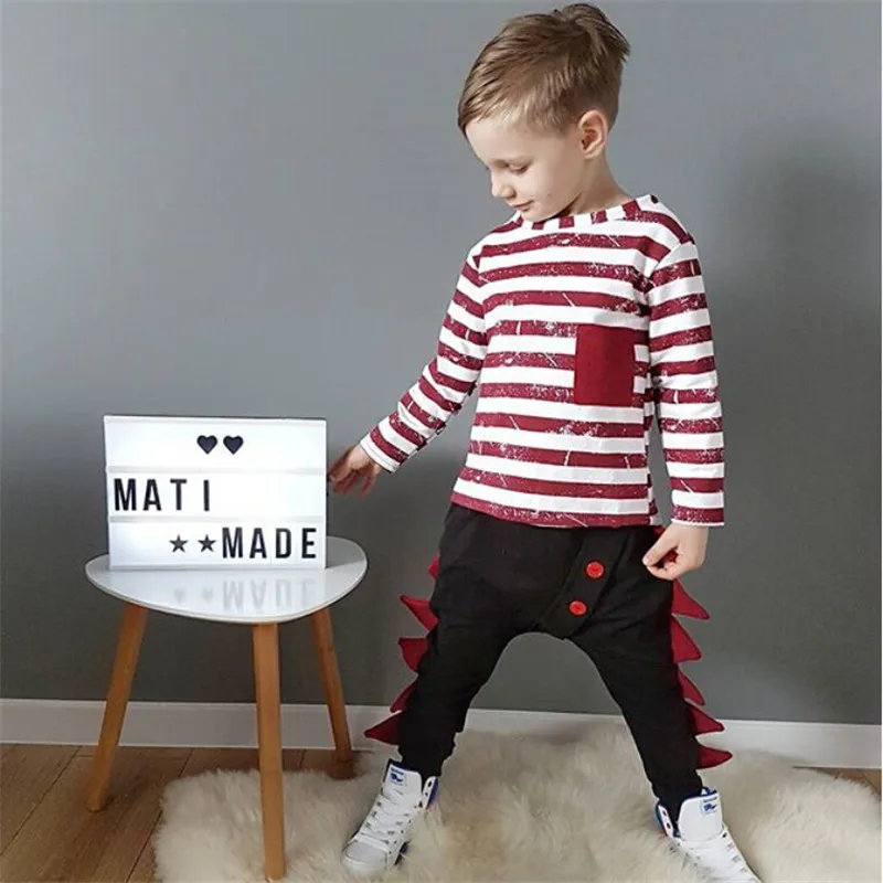 Emmababy 2-6Y Kids Baby Boy Clothes Casual Boys Cotton Striped Tops T-shirt Harem Pants Fashion 2PCS Outfit Clothing Set |