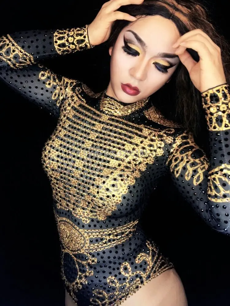 Sexy 2017 beyonc Bodysuit Women's Long Sleeves Rhinestone Outfit Dance Stage Show Nightclub Costume Singer Leotard Wear