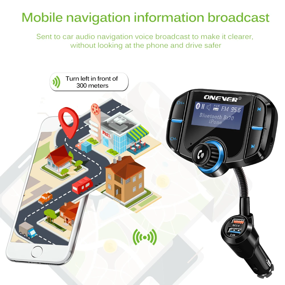 FM трансмиттер Onever QC3.0 с поддержкой Bluetooth и 2 портами 1 65 дюйма|FM-трансмиттеры| |