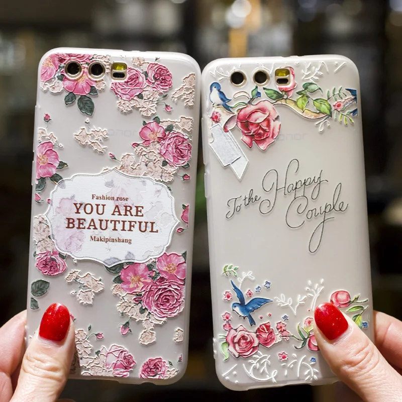 Case For Huawei P20 Lite P10 P9 P8 2017 Honor 6X 7X 10 9 Nova 2 Plus 3E 3D Relief Cases Flower Phone |